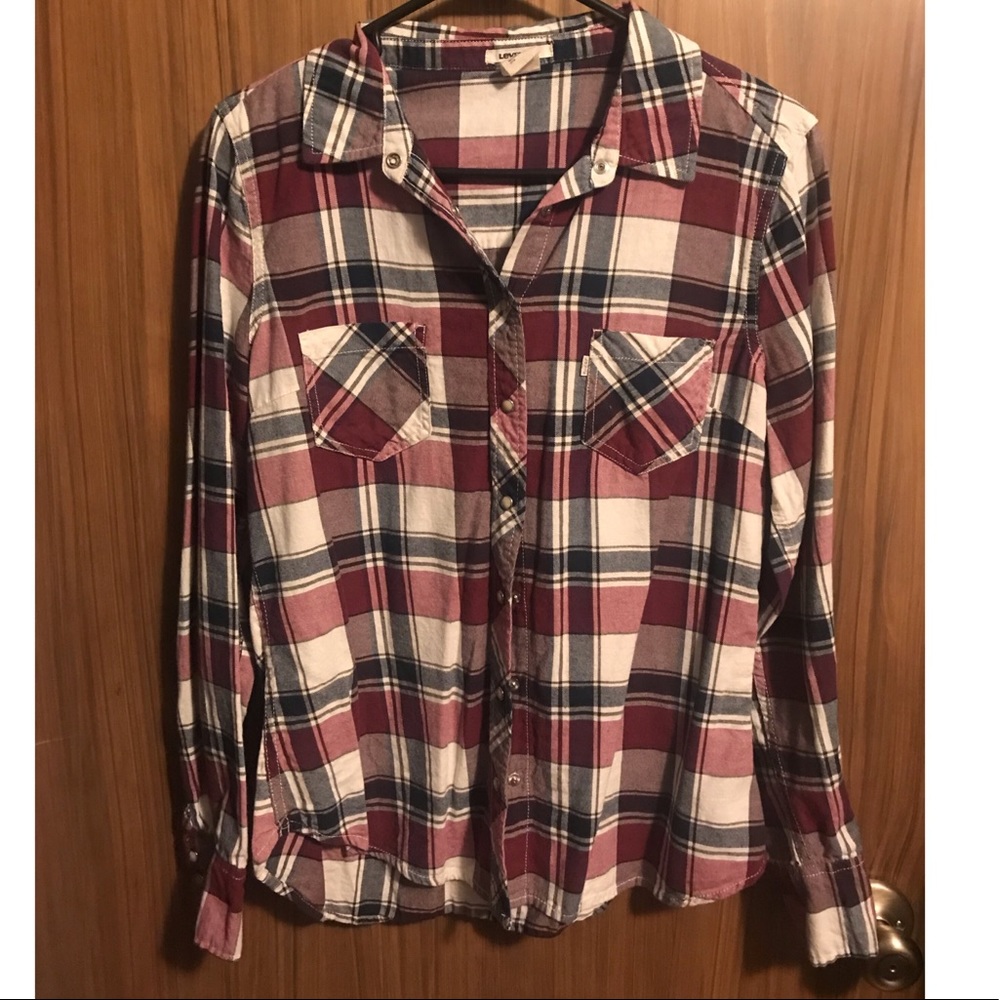 Snap button plaid top-M